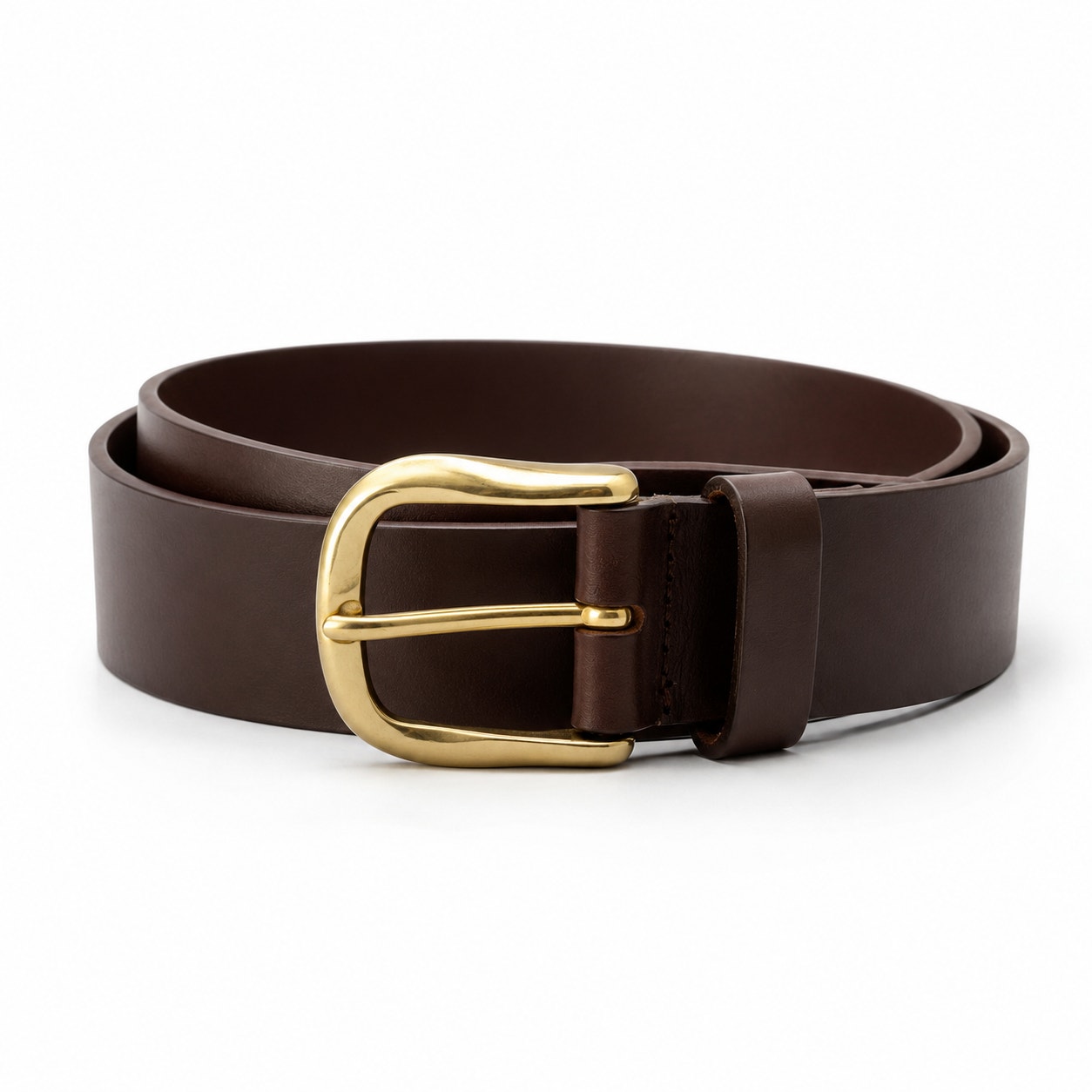Streets Ahead Brown Leather Belt Gold Buckle 1.5" Large Nwt Classic Minimalist